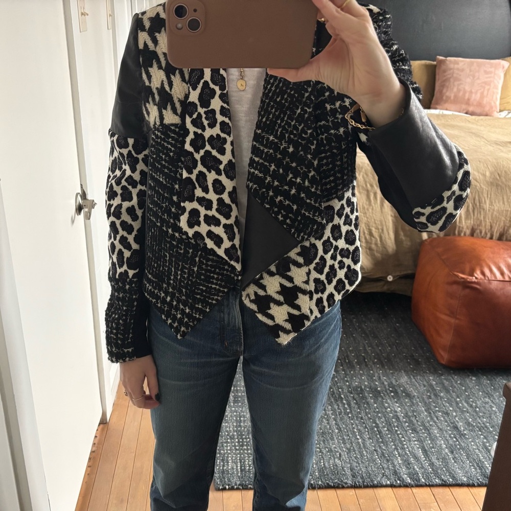 Alice + Olivia knit-and-leather jacket, size M